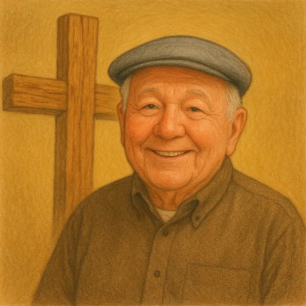 Pastor caricature – Gospel Guide & Light Keeper holding a glowing Bible lantern, anchoring faith in Stories from the Spirit podcast